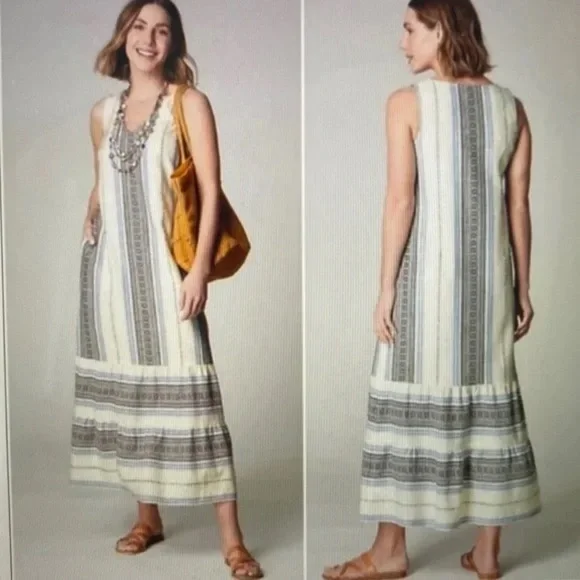 J. Jill Cream and Blue Striped Maxi Dress - Picture 1 of 7